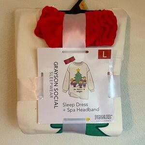 Grayson Social Peanuts Sleep Dress with Headband - White and Red